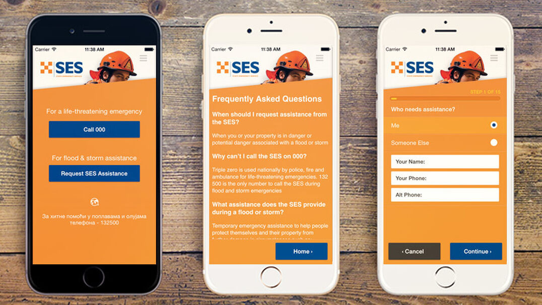 Screenshots of the QLD SES Mobile App
